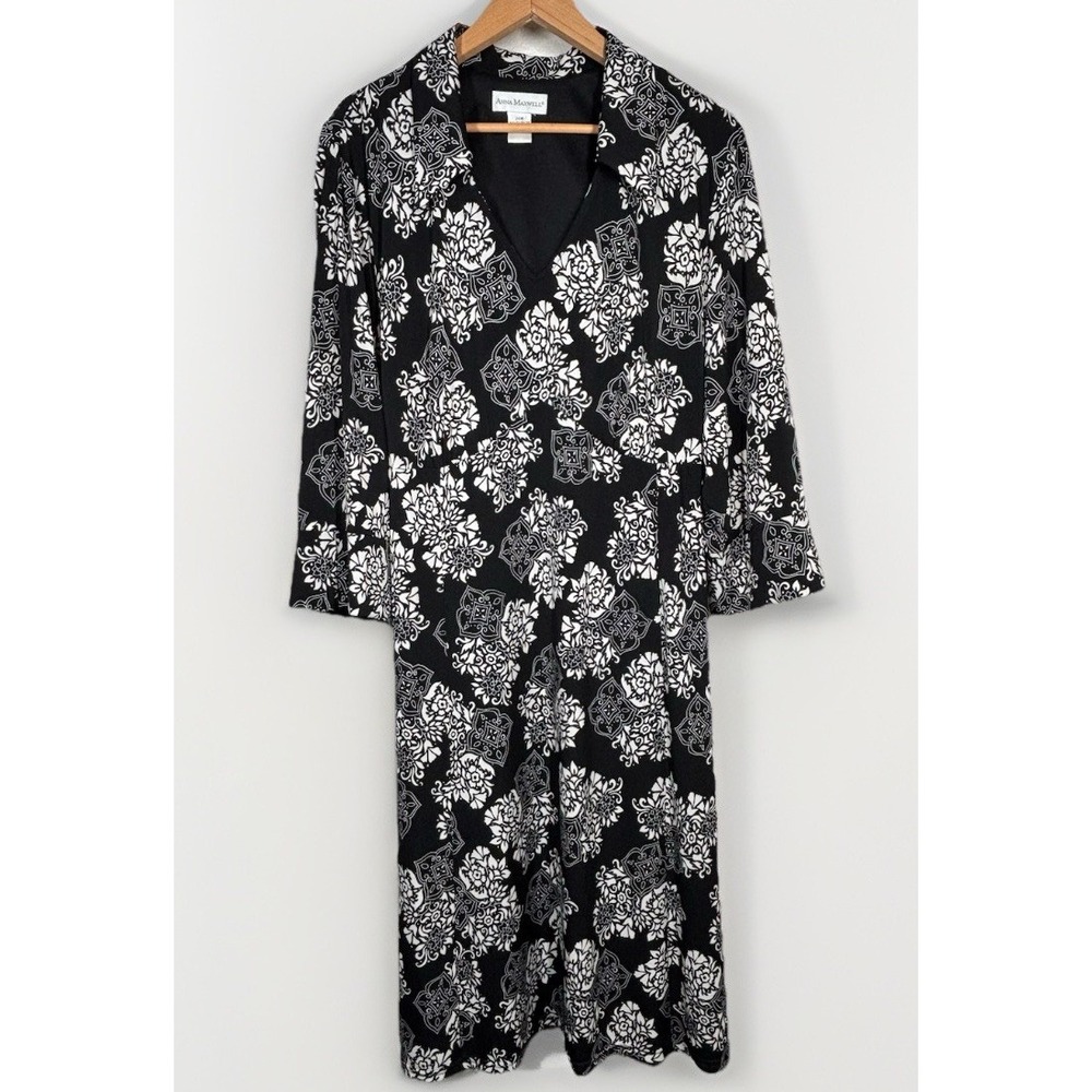 VTG 90s Anna Maxwell Floral Aline Maxi Dress 26W Boho Classic Career Vneck EUC